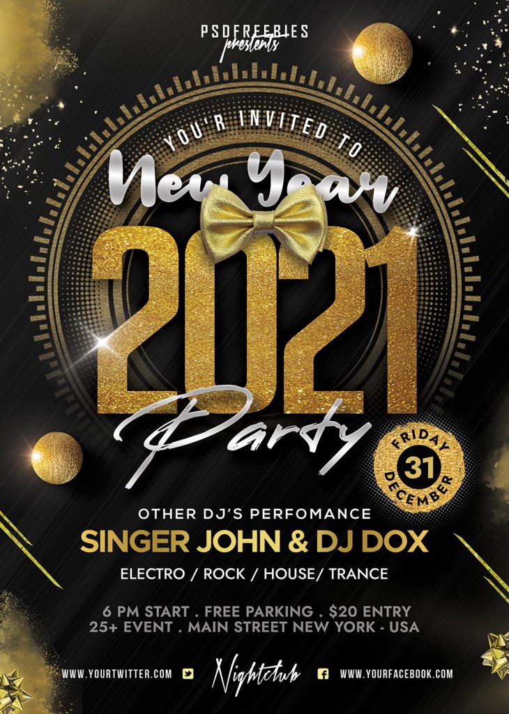 2021 New Year Party Flyer PSD Free Download