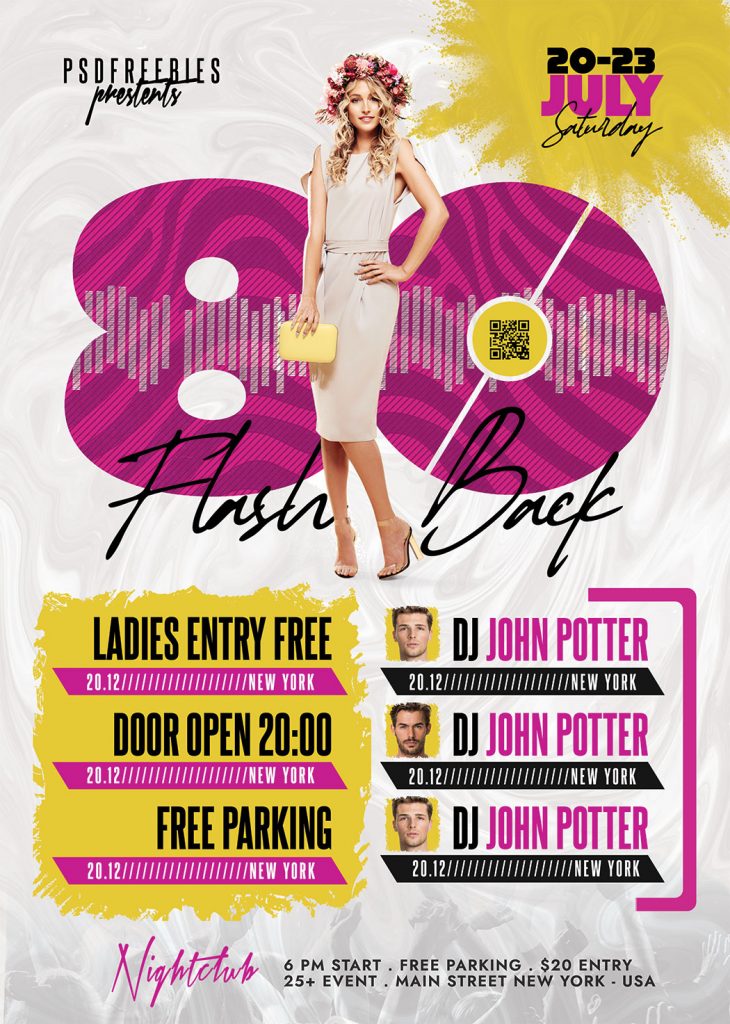 80s Theme Music Party Flyer PSD Free Download