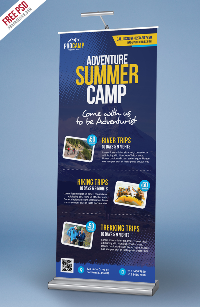 Adventure Summer Camp Roll-Up Banner PSD Free Download