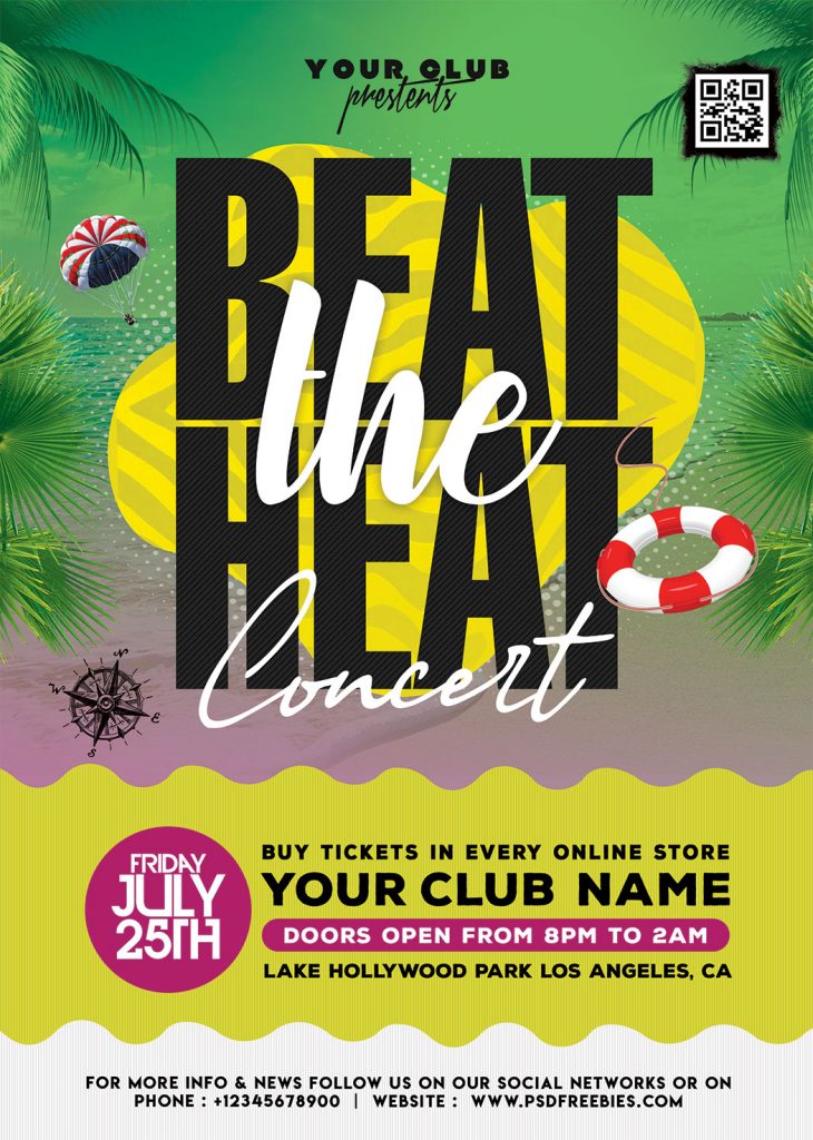 Beat the Heat Summer Music Event Flyer PSD Free Download