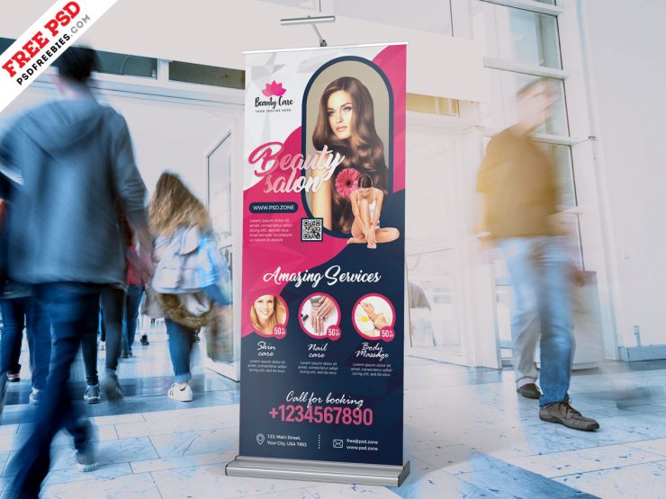 Beauty Salon Advertising Roll Up Banner PSD Free Download