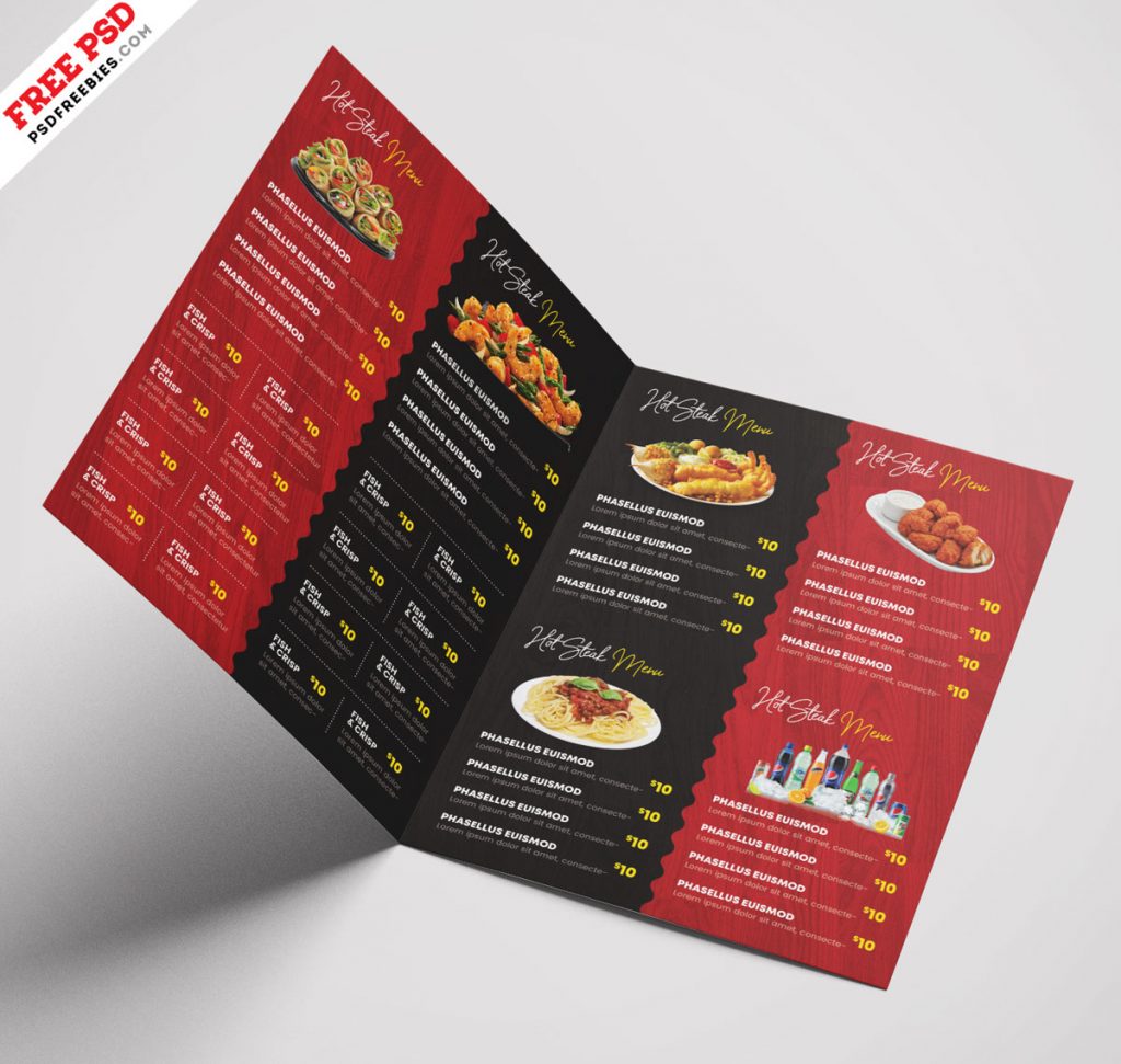 Bi-Fold Square Food Menu Brochure PSD Free Download