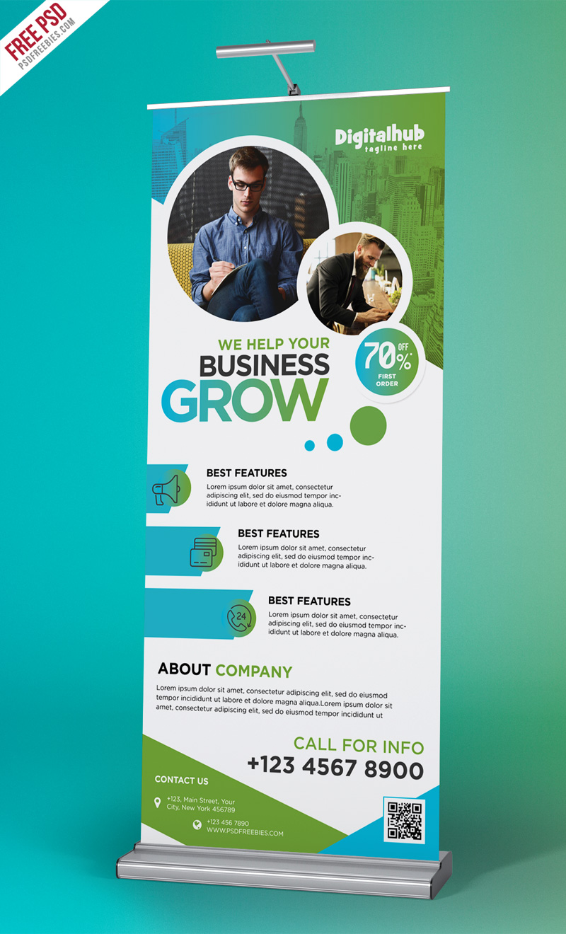 Business Promotion Roll-up Banner Template PSD Free Download