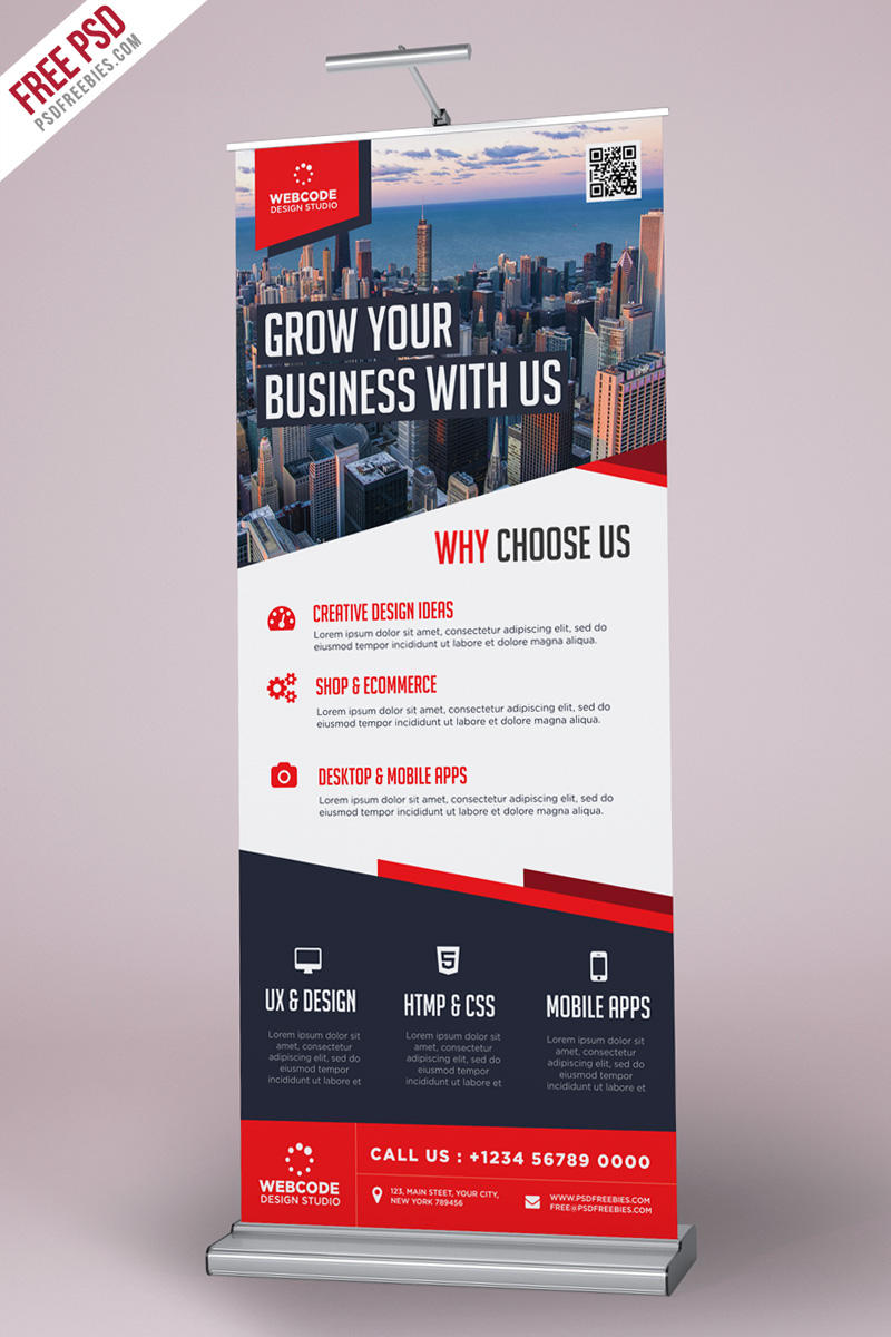 Corporate Advertisement Roll-Up Banner PSD Free Download