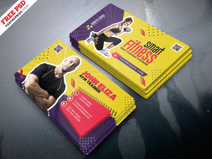 Designer Gym Trainer Business Card PSD Template Free Download