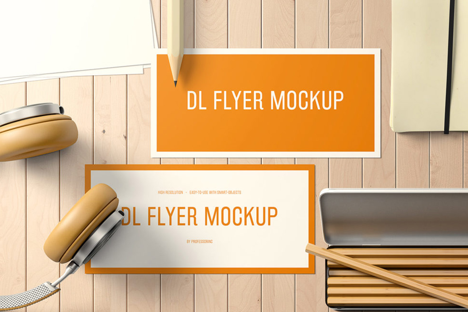 Dl Landscape Flyeon Desk Mockup Free Download