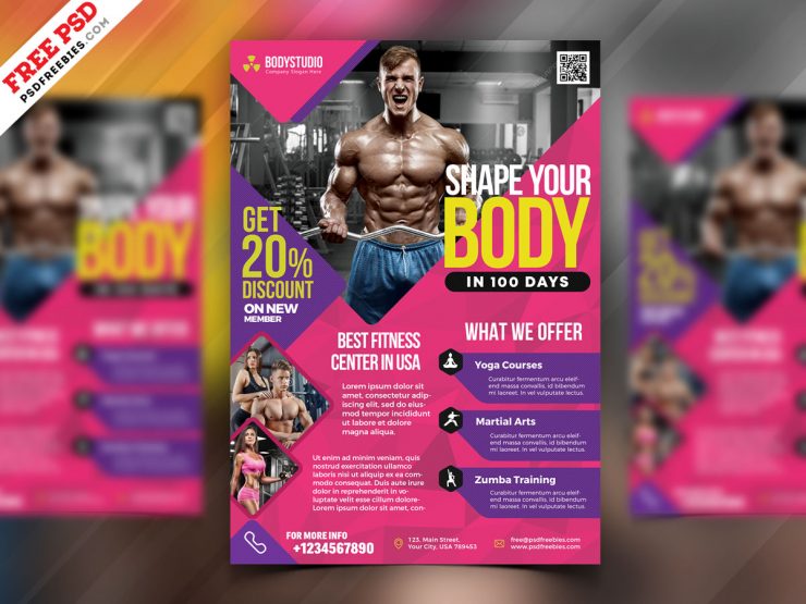 Elegant Fitness and Gym Flyer Design PSD Free Download