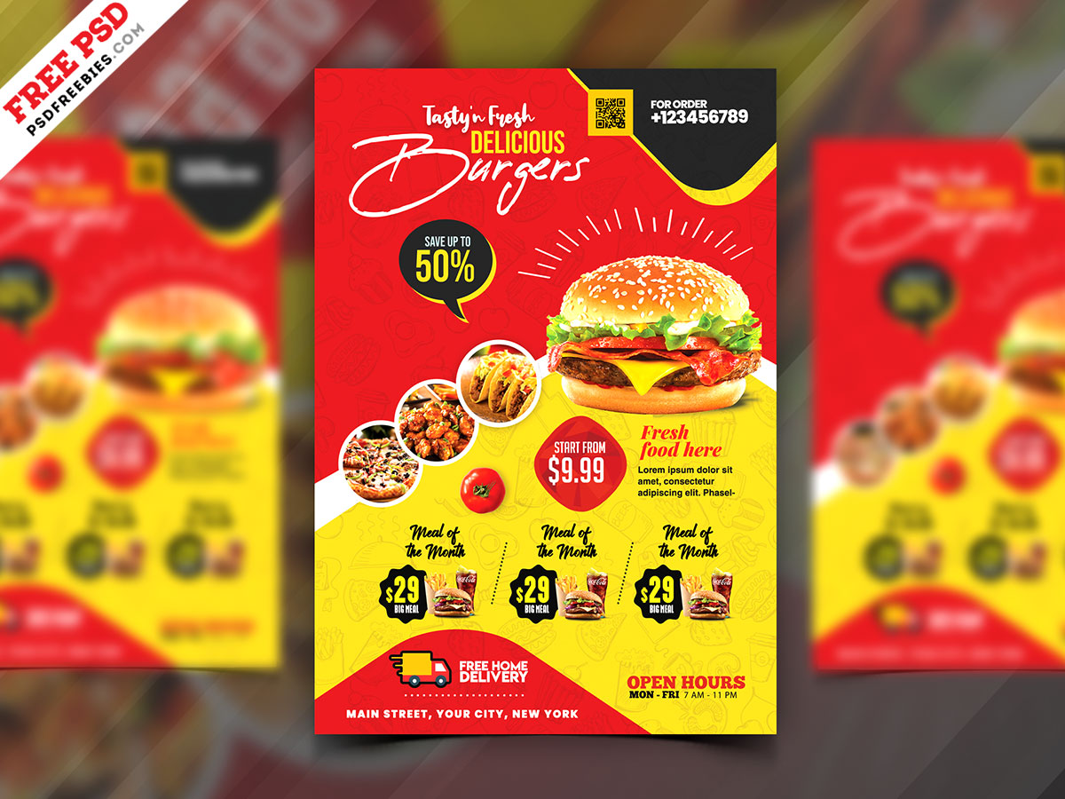 Fast Food Flyer Design PSD Free Download