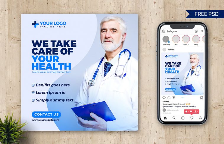 Hospital Health Care Social Post Design Template PSD Free Download