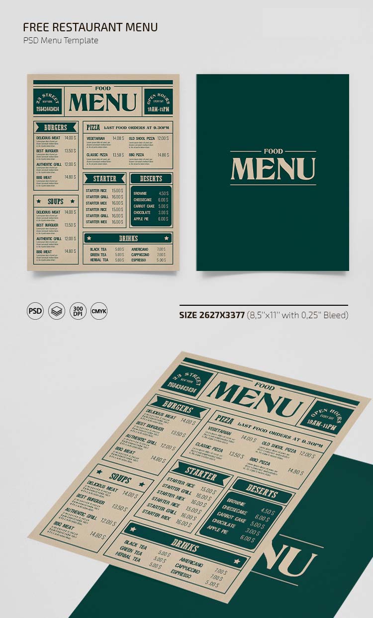 Restaurant Menu Design PSD Free Download