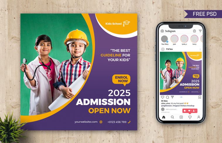 School Admission Open Instagram Post Design Template PSD Free Download