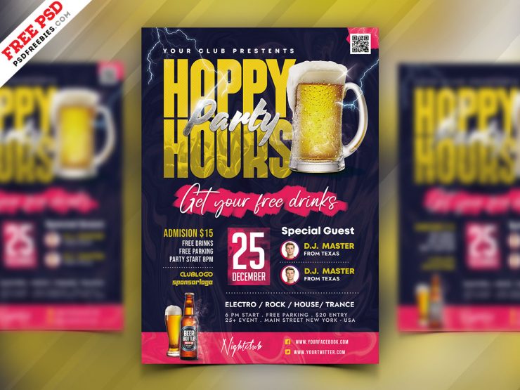 Happy Hour Club Party Flyer PSD Free Download