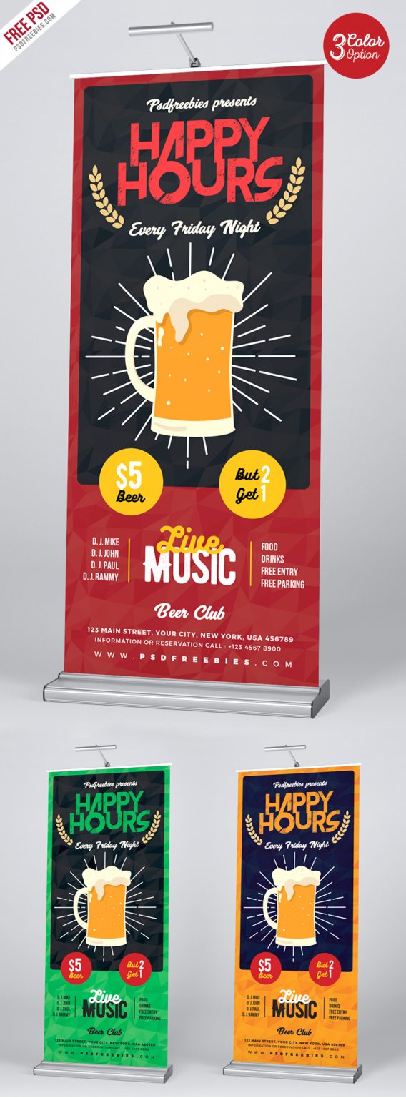 Happy Hour Promotion Roll Up Banner Bundle PSD Free Download