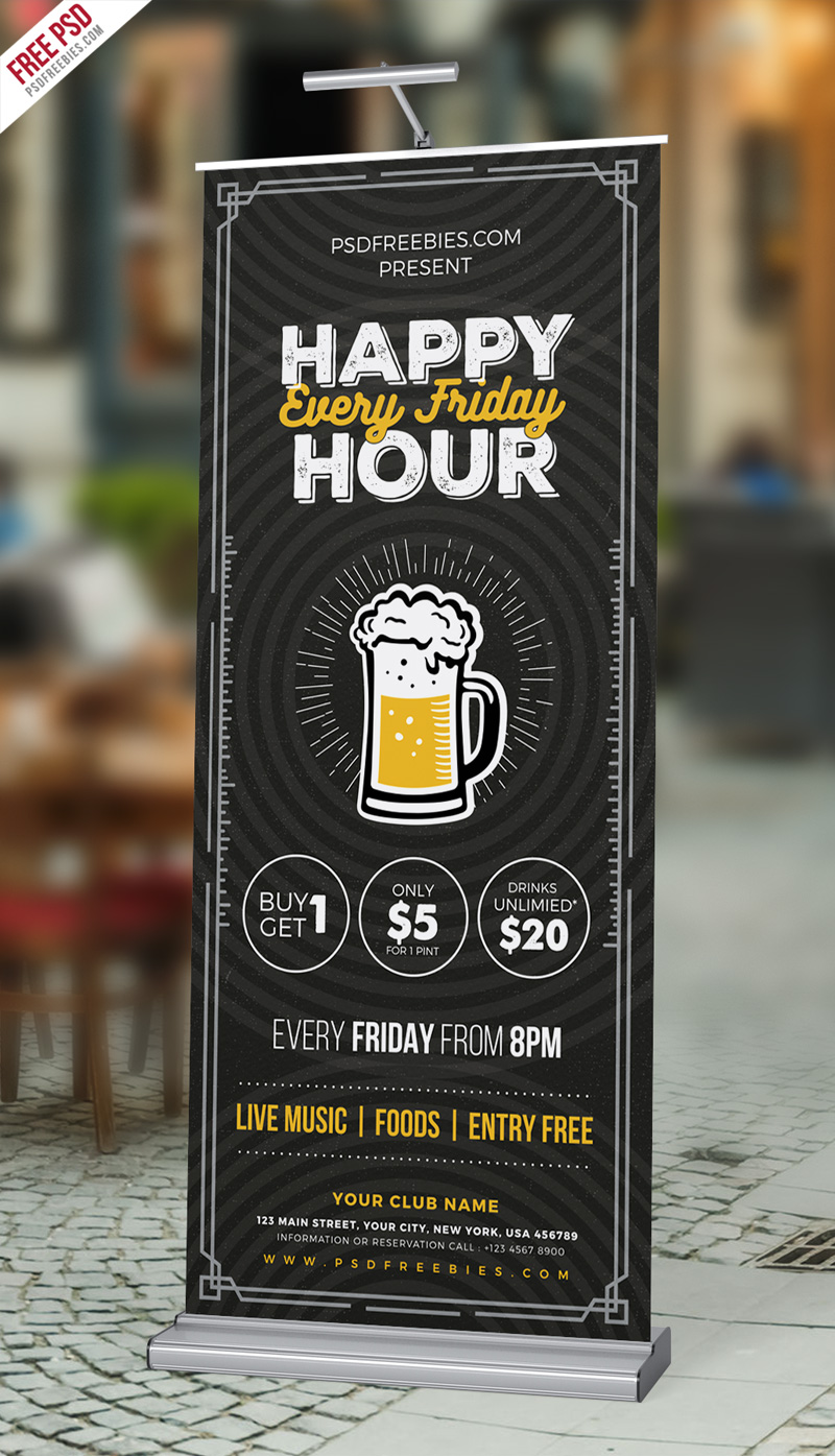 Happy Hour Promotion Roll Up Banner PSD Free Download
