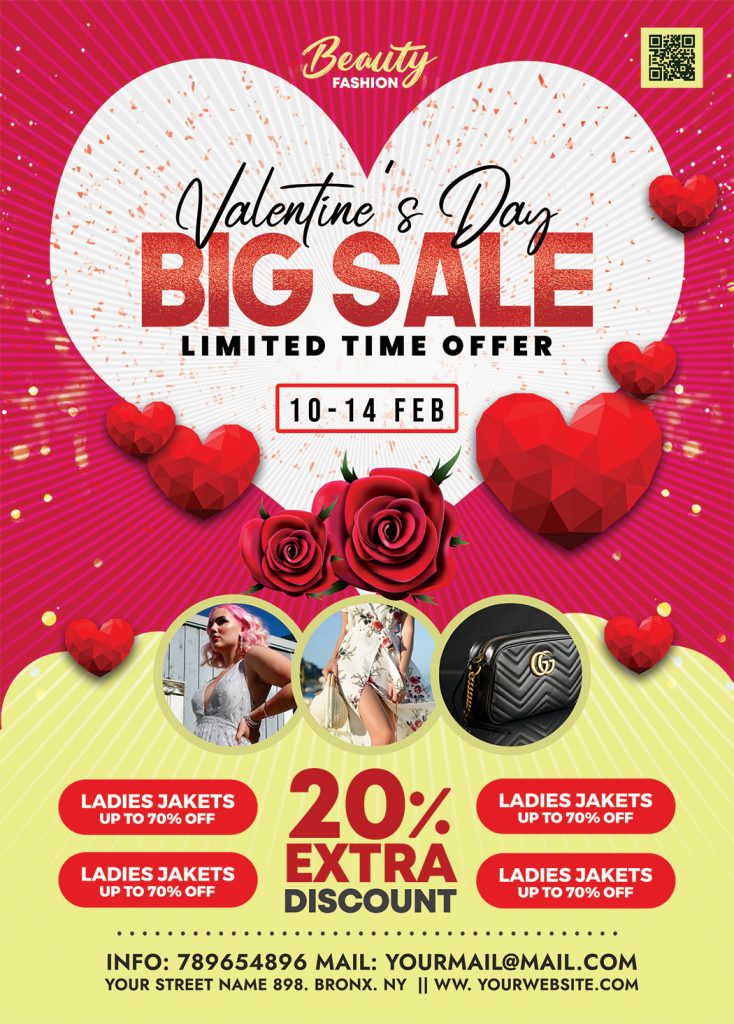 Happy Valentine’s Day Sale Promotion Flyer PSD Free Download