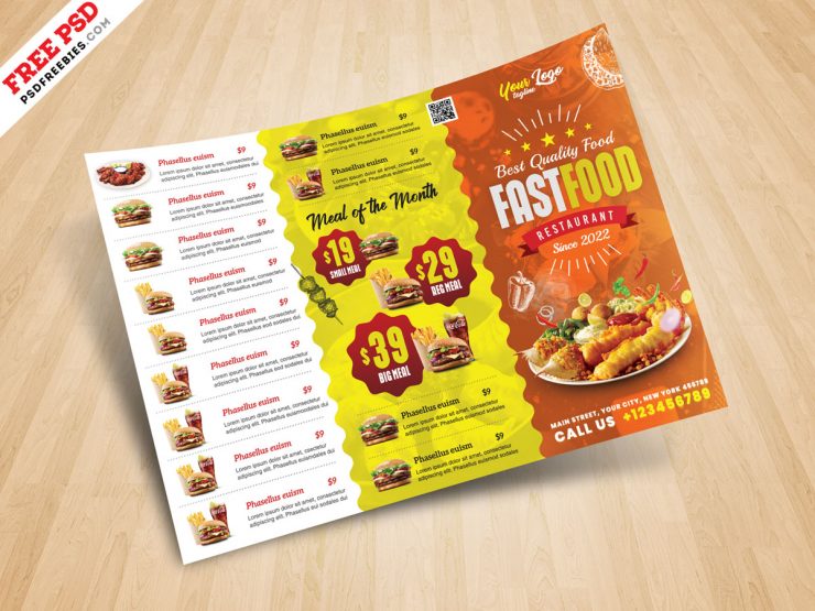 Horizontal Fast Food Menu Flyer PSD Free Download