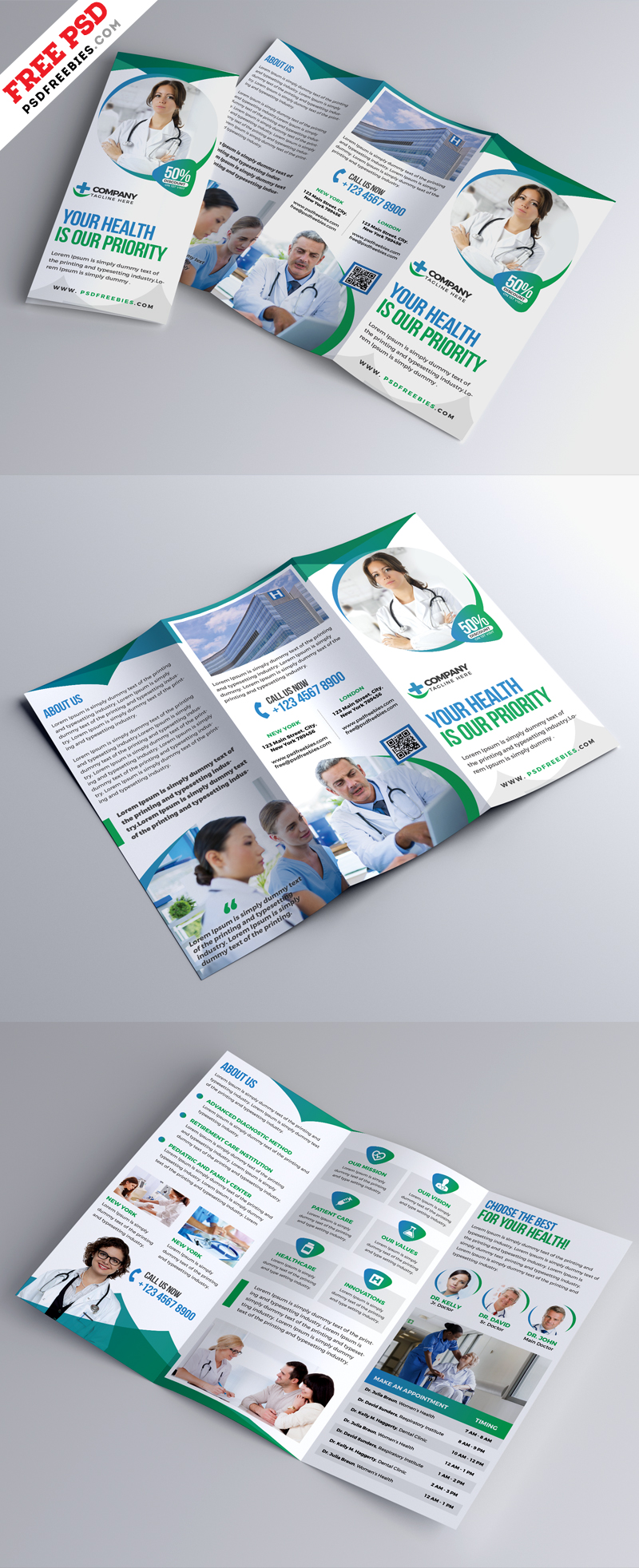 Hospital Medical Business Trifold Brochure PSD Free Download