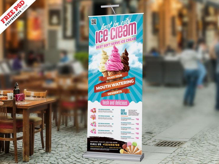 Ice Cream Shop Roll-up Banner PSD Free Download