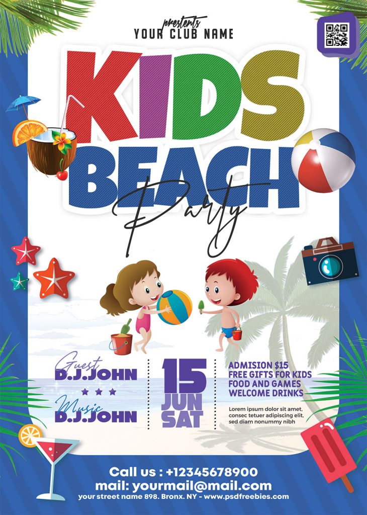Kids Beach Party Flyer PSD Free Download