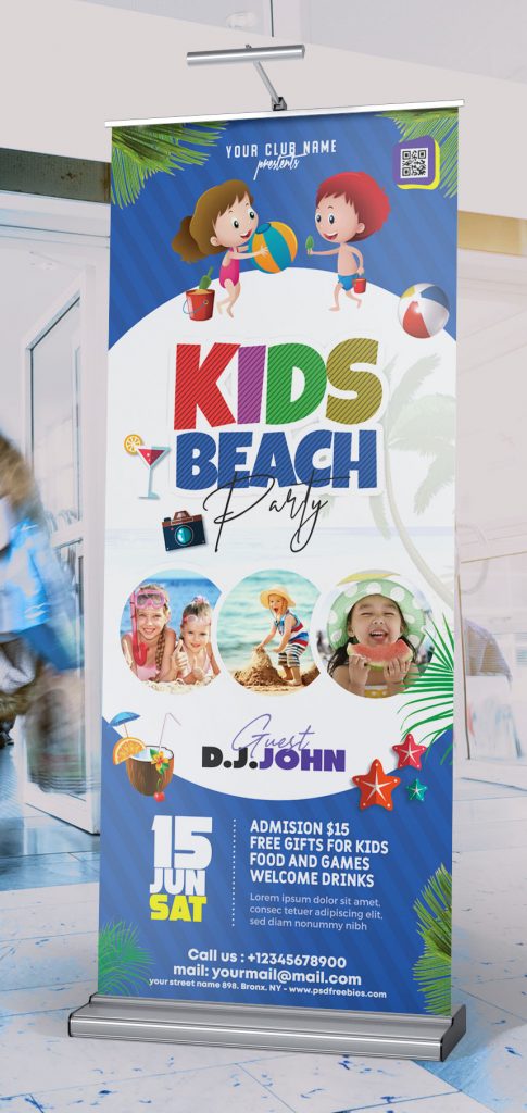 Kids Beach Party Rollup Banner PSD Free Download