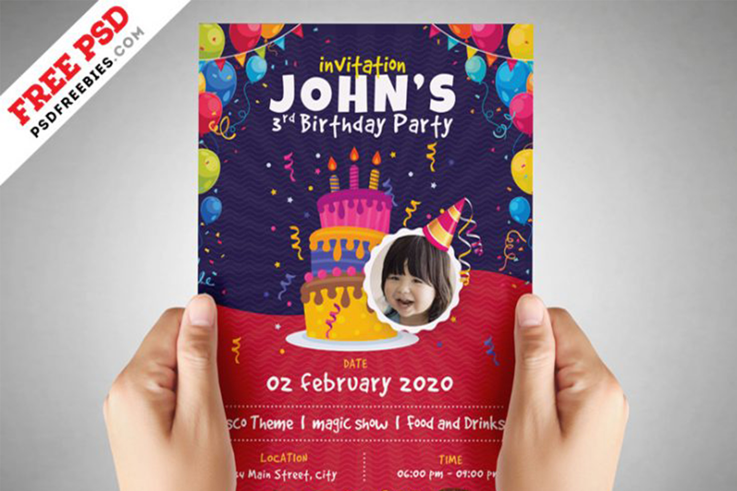 Kids Birthday Party Invitation Flyer PSD Free Download