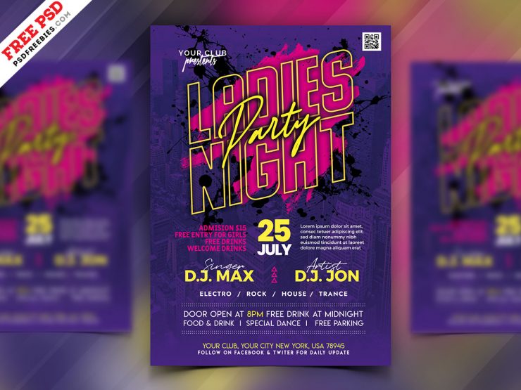 Ladies Night Music Club Party Flyer PSD Free Download