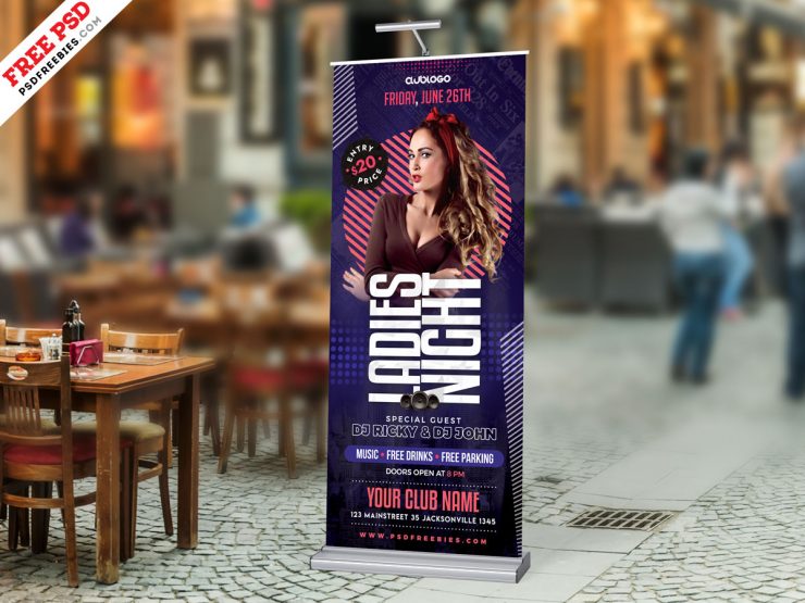 Ladies Night Party Roll-Up Banner PSD Free Download
