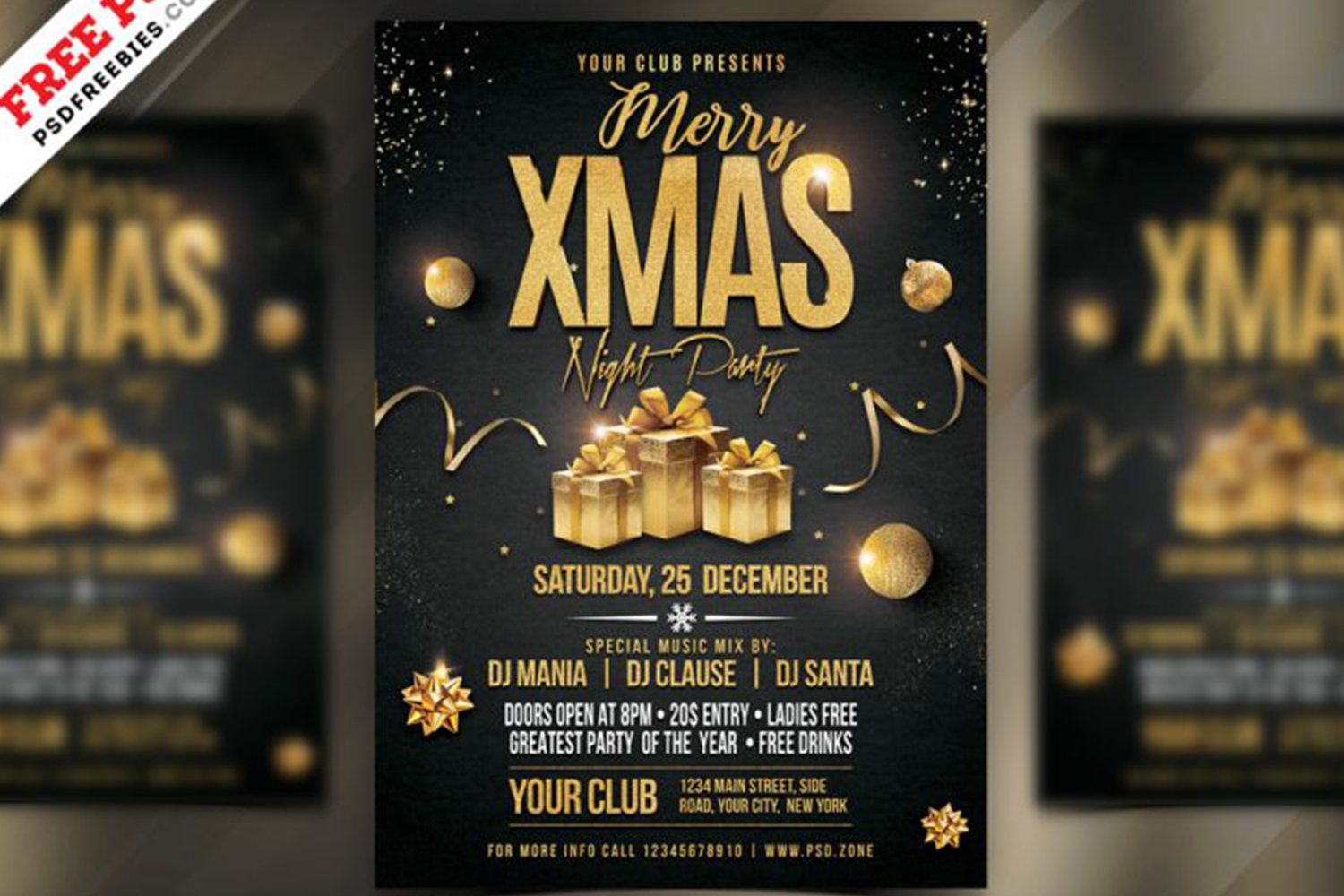 Merry Christmas Night Party Flyer PSD Free Download