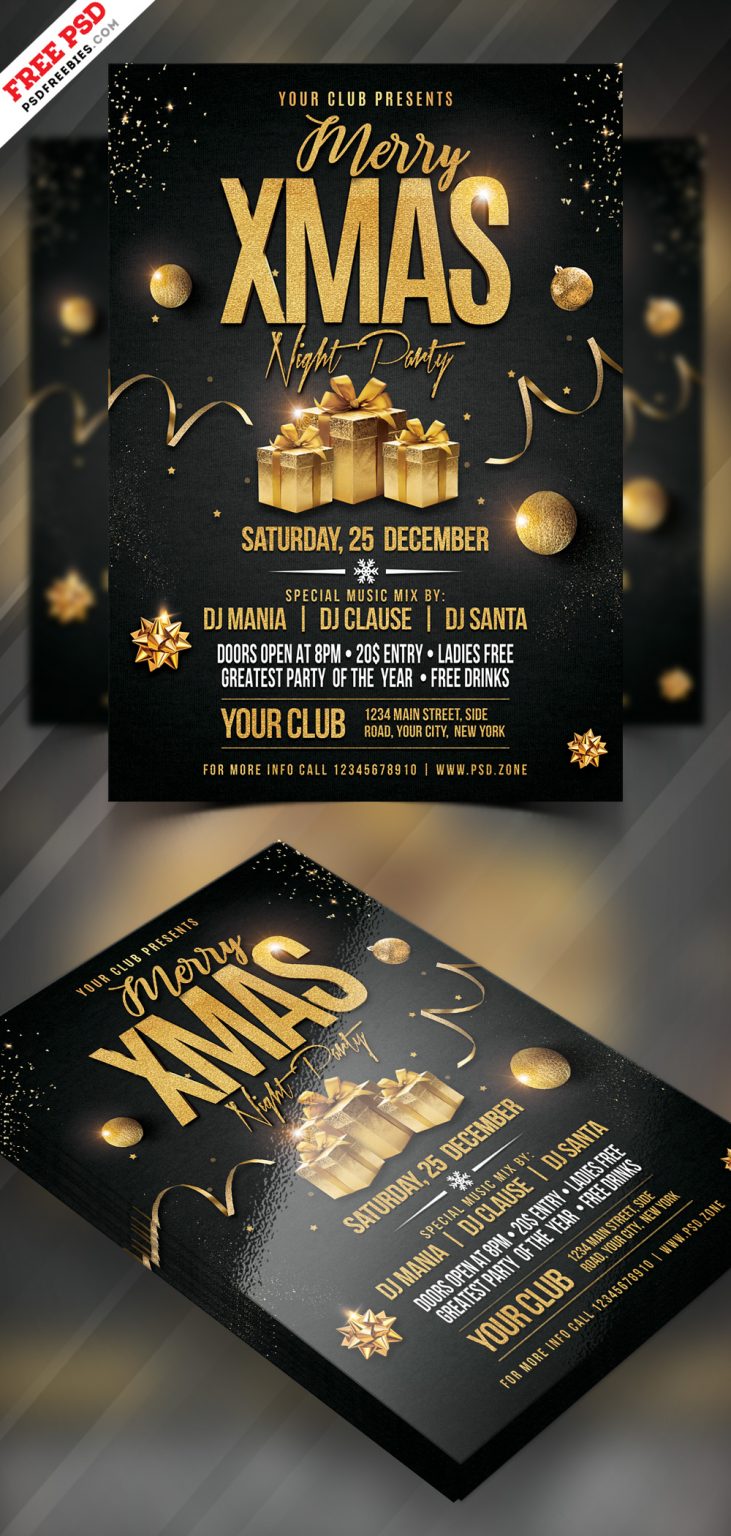 Merry Christmas Night Party Flyer PSD Free Download