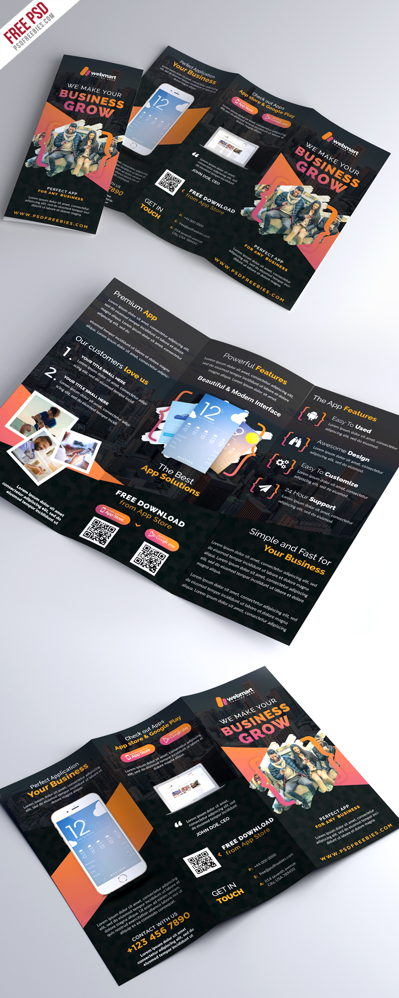 Mobile App Promotion Tri-Fold Brochure PSD Free Download