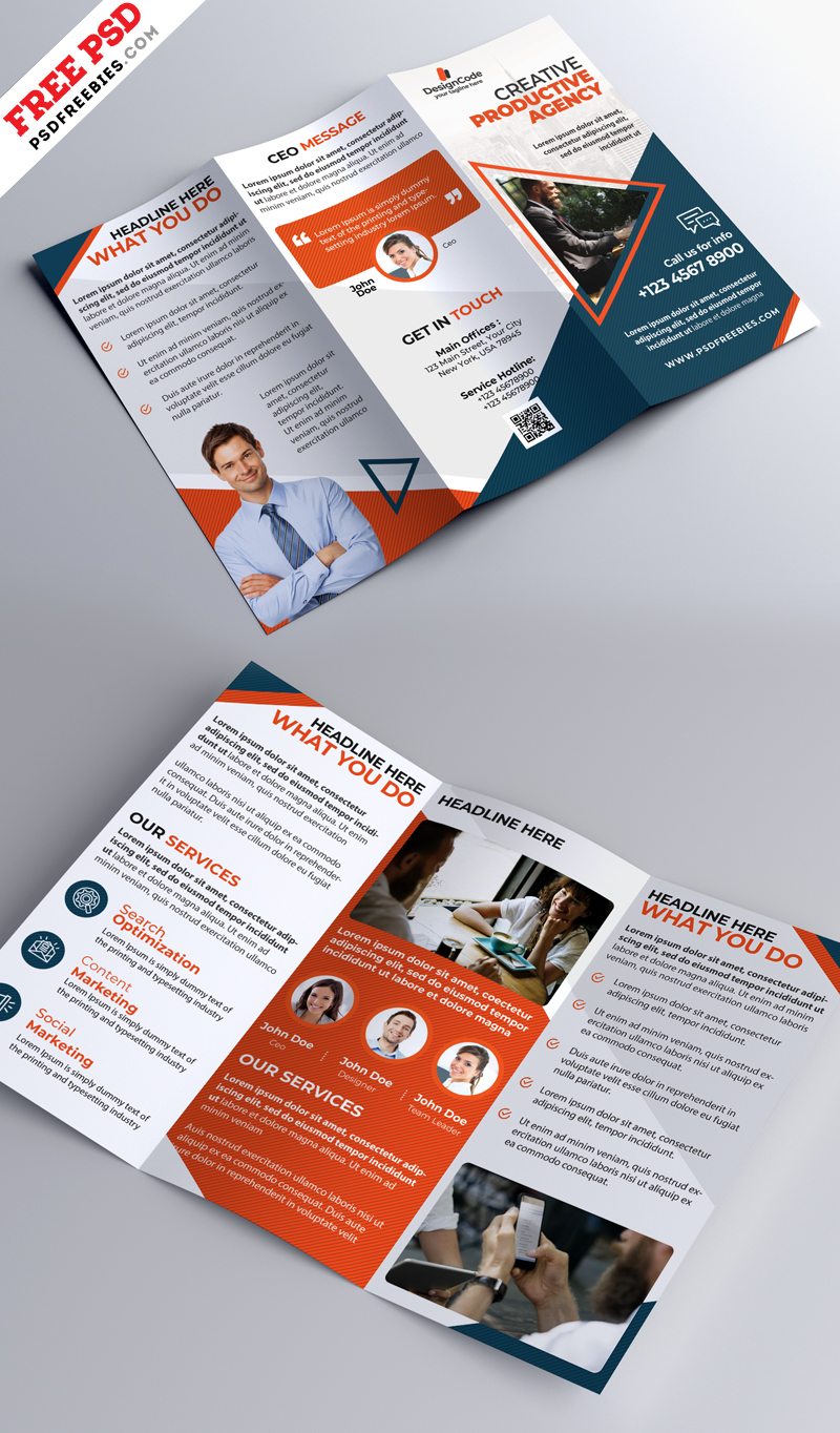 Multipurpose Tri-fold Brochure Design PSD Free Download