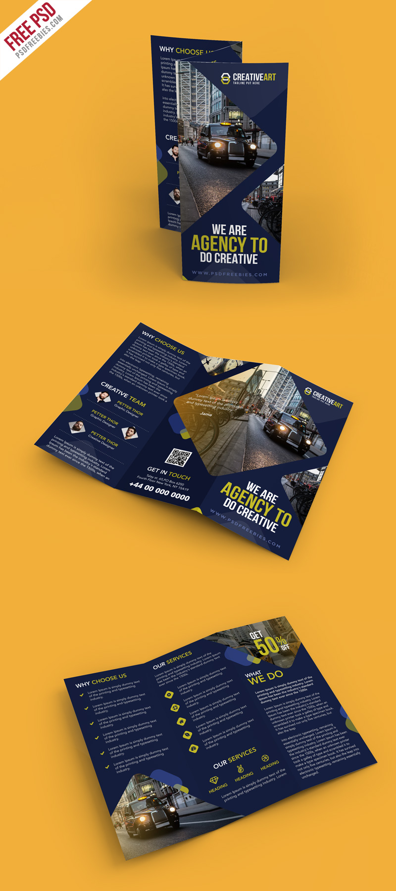 Multipurpose Tri-fold Business Brochure PSD Free Download