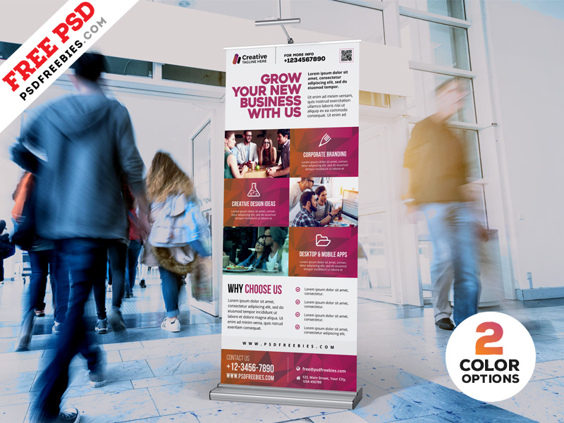 Outdoor Advertising Roll-up Banner Bundle PSD Free Download