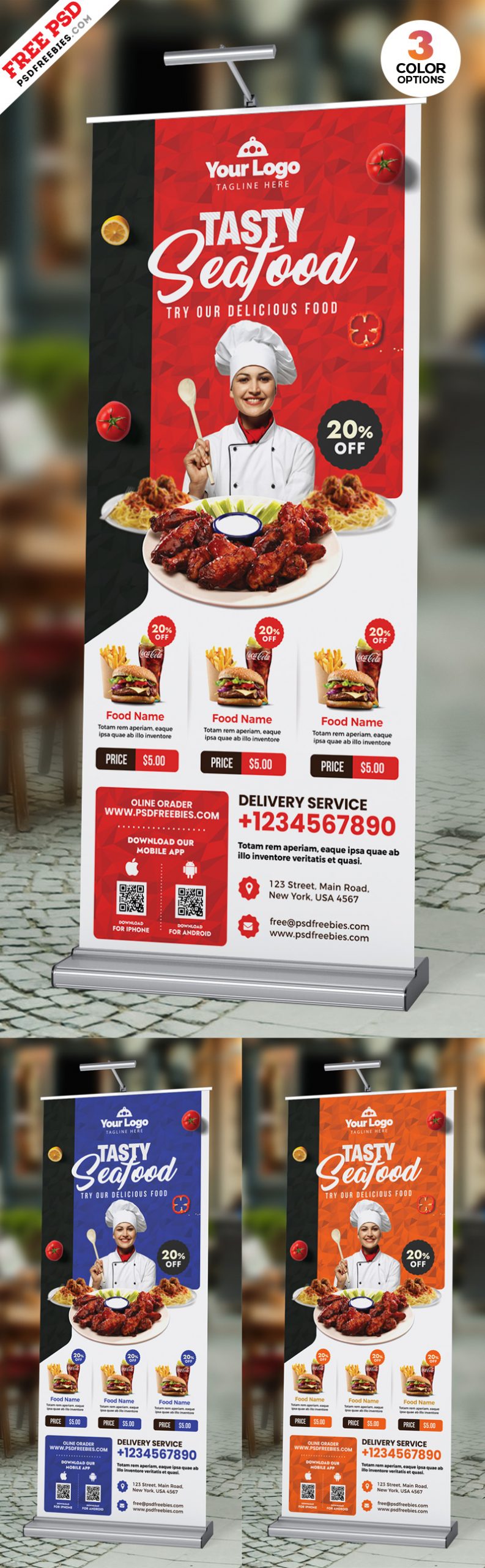 Restaurant Advertisement Roll-up Banner PSD Free Download
