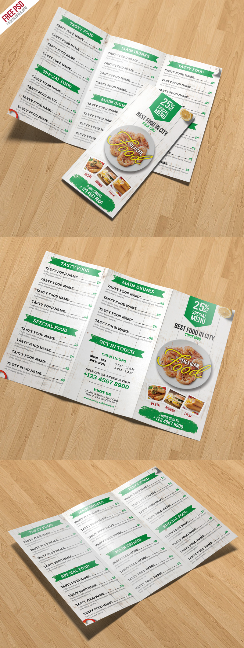 Restaurant Menu Tri-Fold Brochure PSD Template Free Download