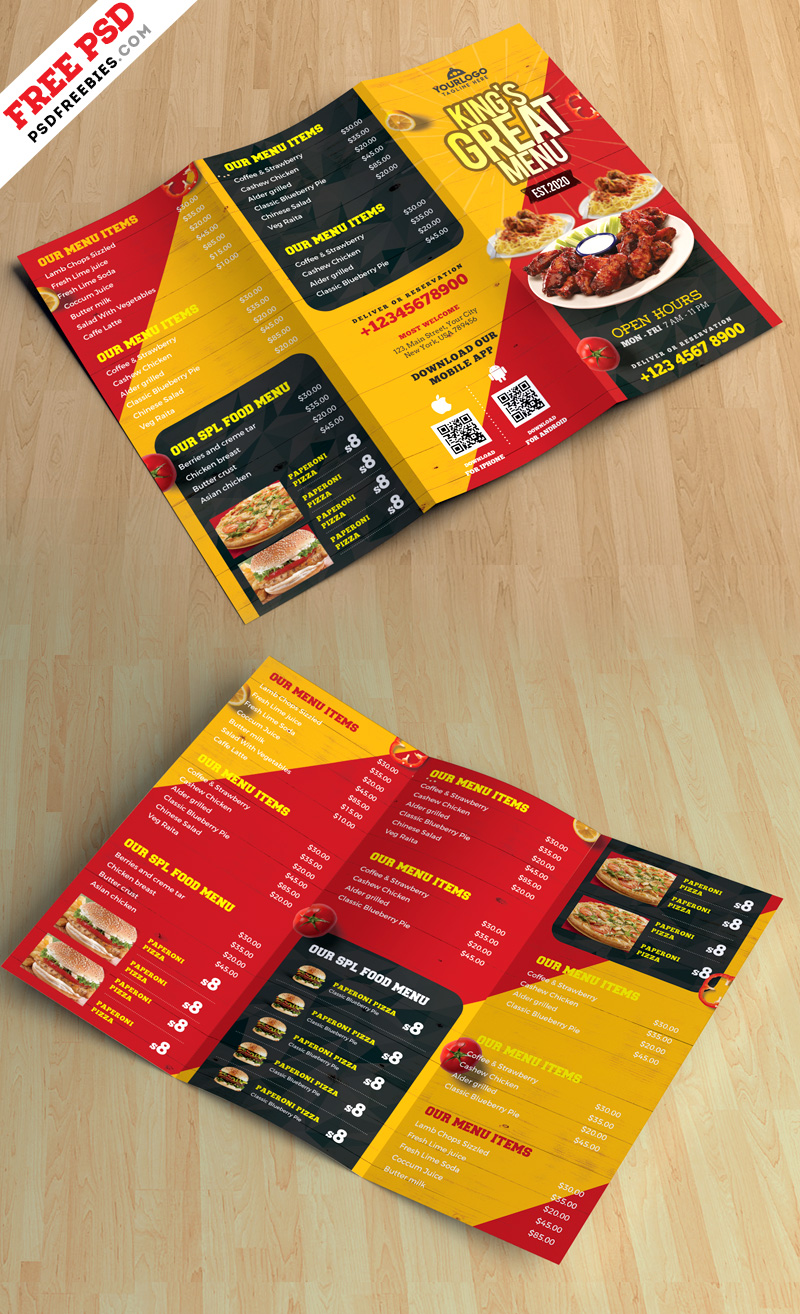 Restaurant Tri-Fold Brochure Menu PSD Free Download