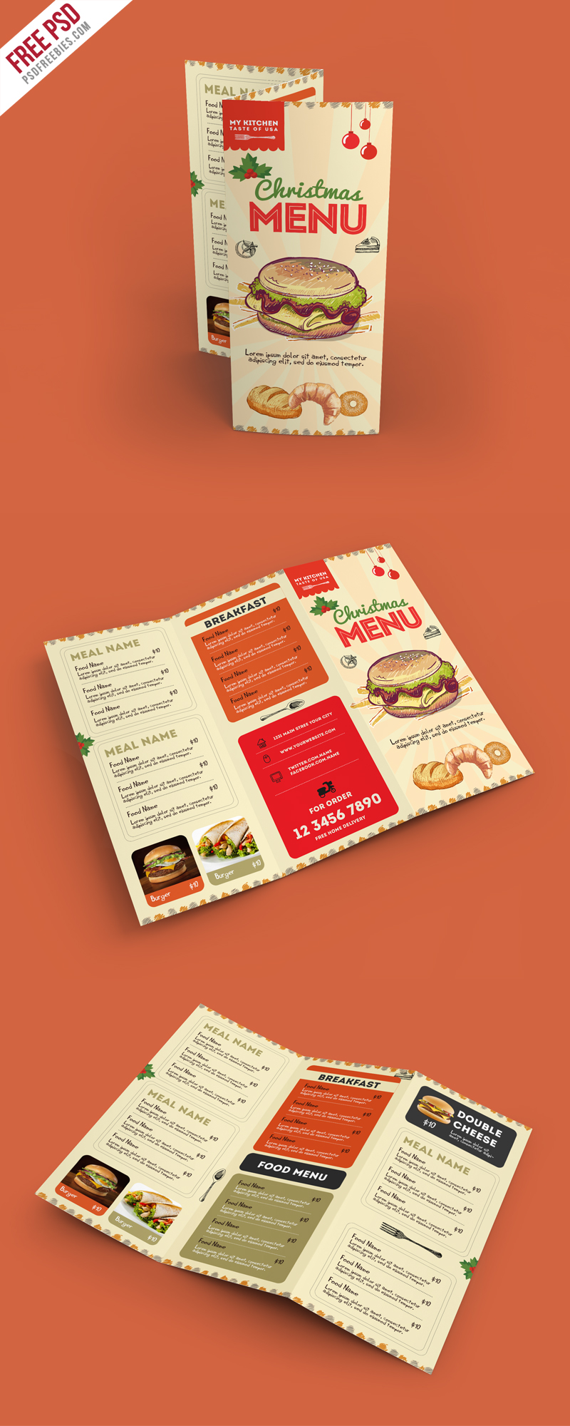 Retro Restaurant Food Menu Brochure PSD Free Download