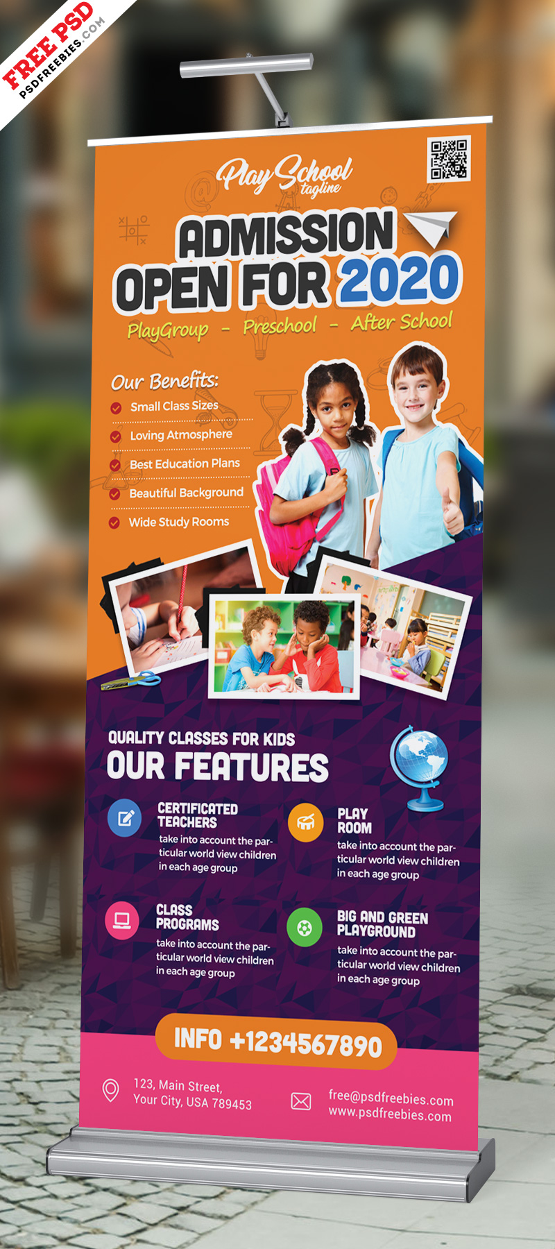 School Admission Open Roll-up Banner PSD Free Download