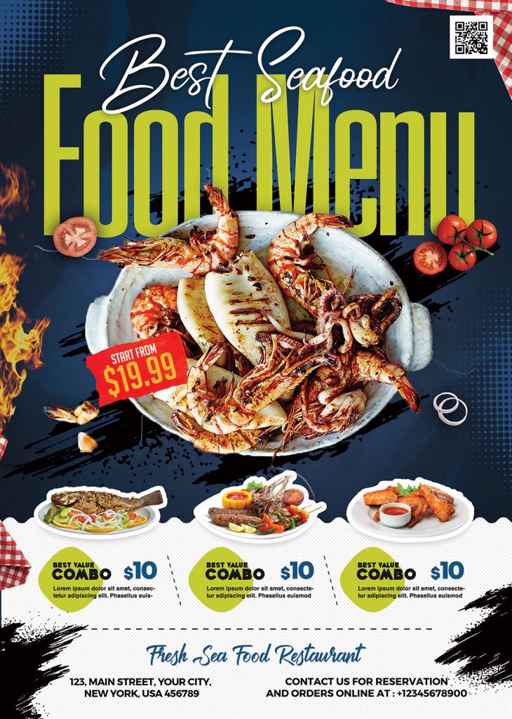 Seafood Restaurant Menu Flyer PSD Free Download
