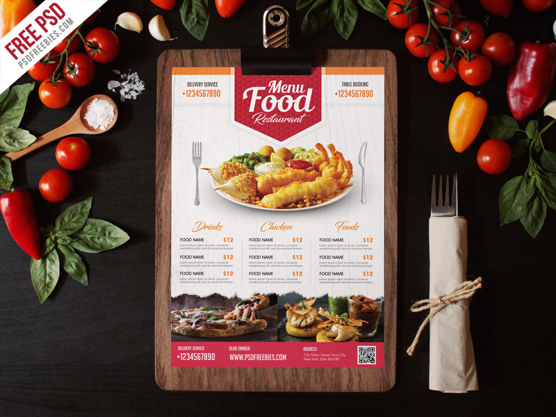 Simple Restaurant Food Menu Flyer PSD Free Download