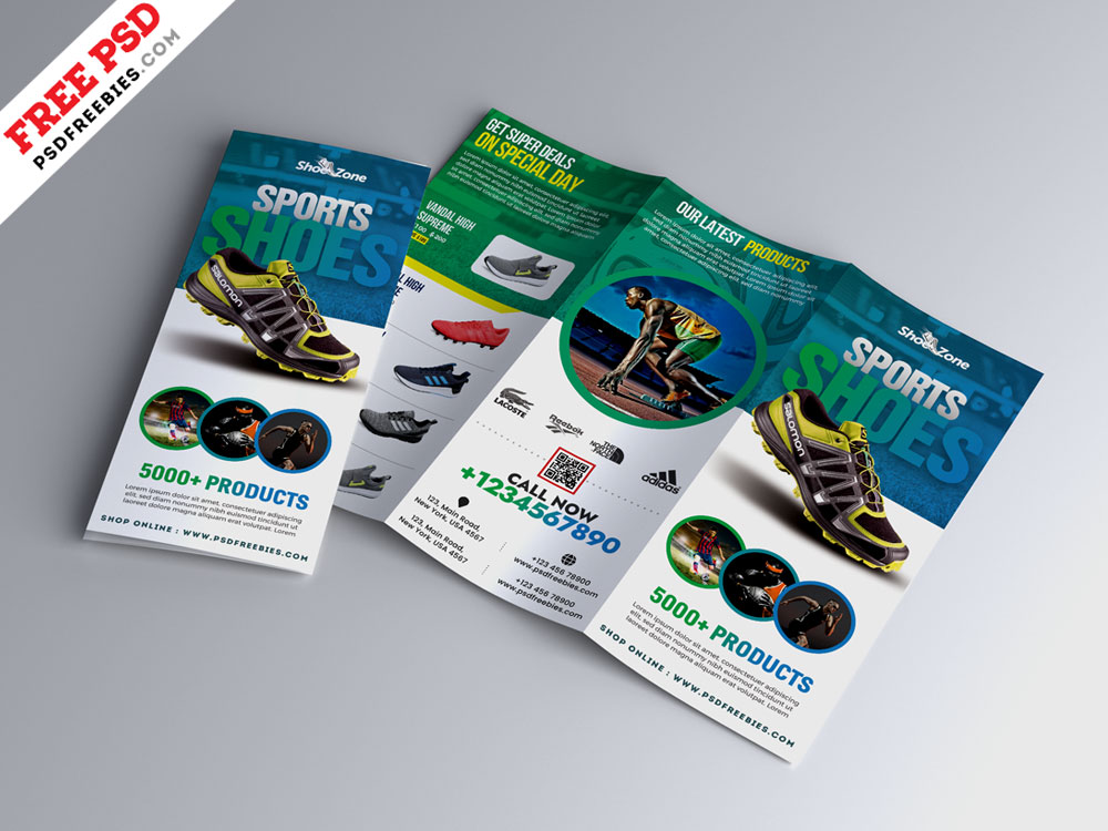 Sport Footwear Product Tri-Fold Brochure PSD Free Download