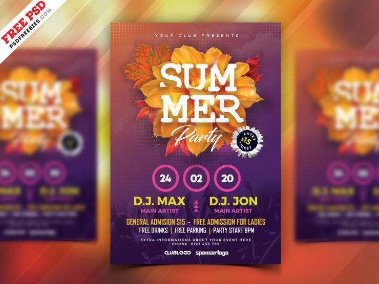 Summer Season Music Party Flyer PSD Free Download