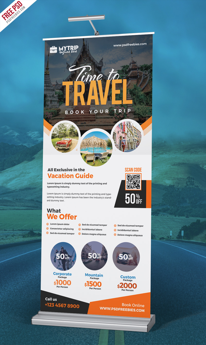 Tour Travel Roll-Up Banner PSD Free Download
