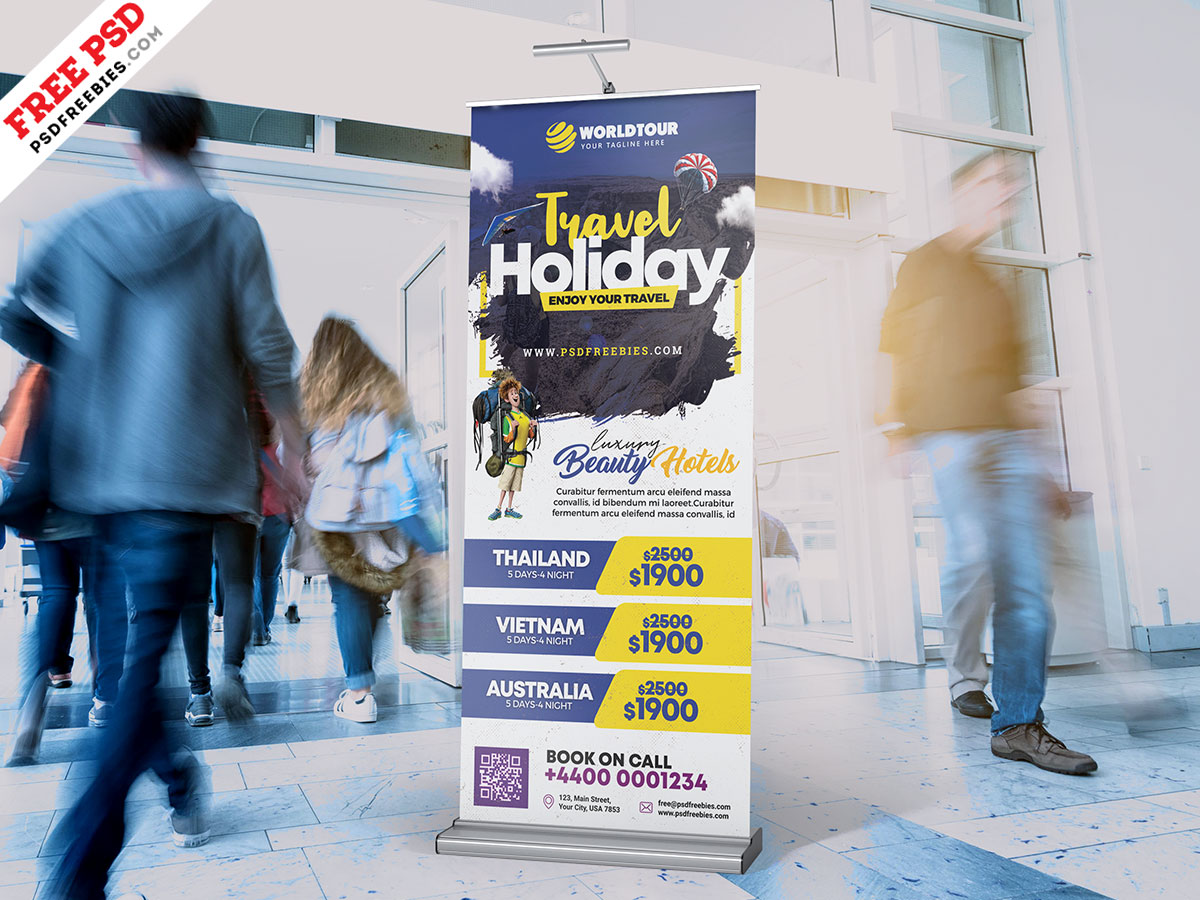 Tour and Travel Roll Up Banner PSD Free Download