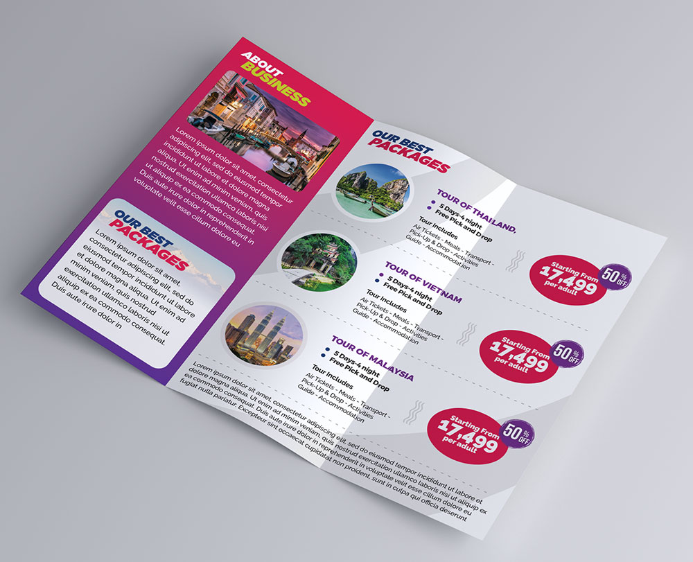 Travel Packages Promotion Tri Fold Brochure PSD Free Download