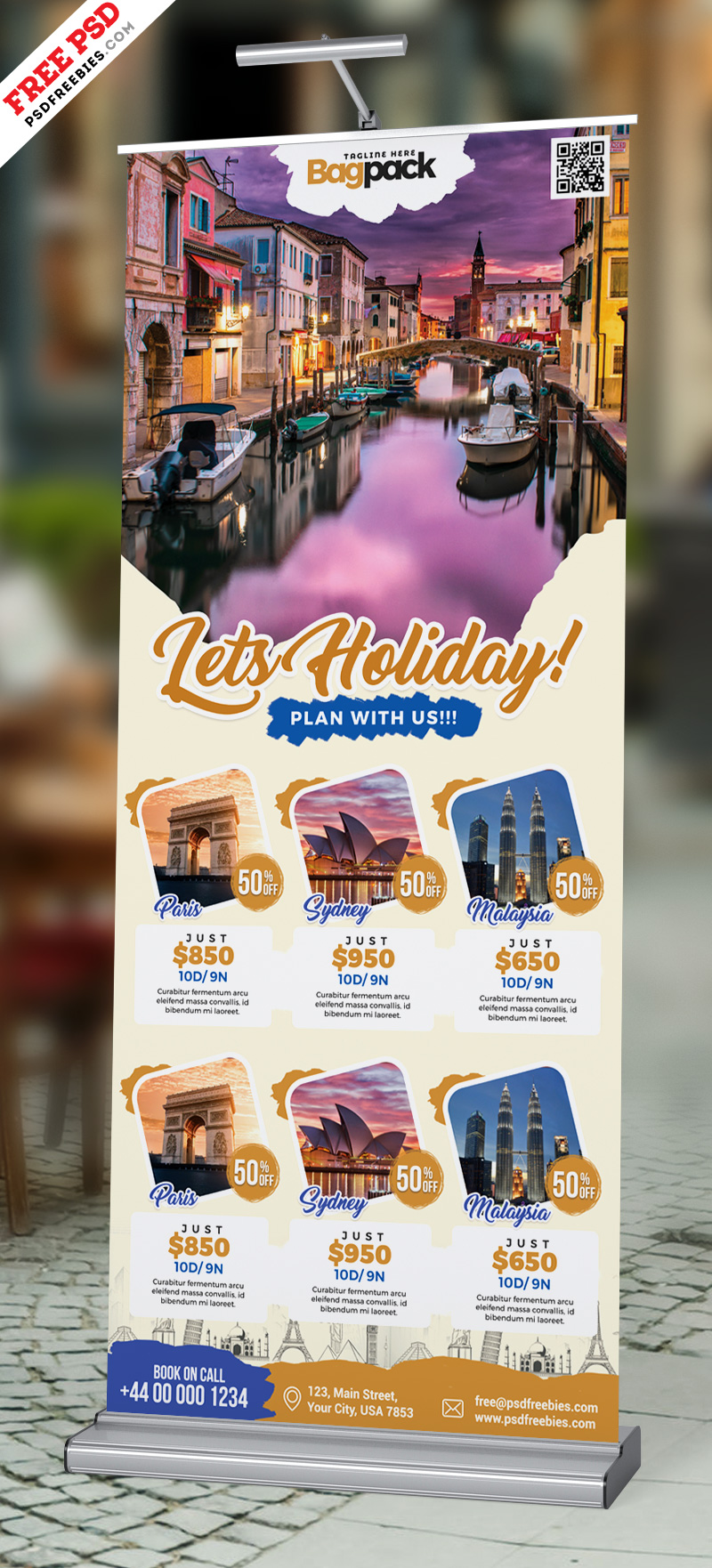Travel Tourism Roll-up Banner PSD Free Download