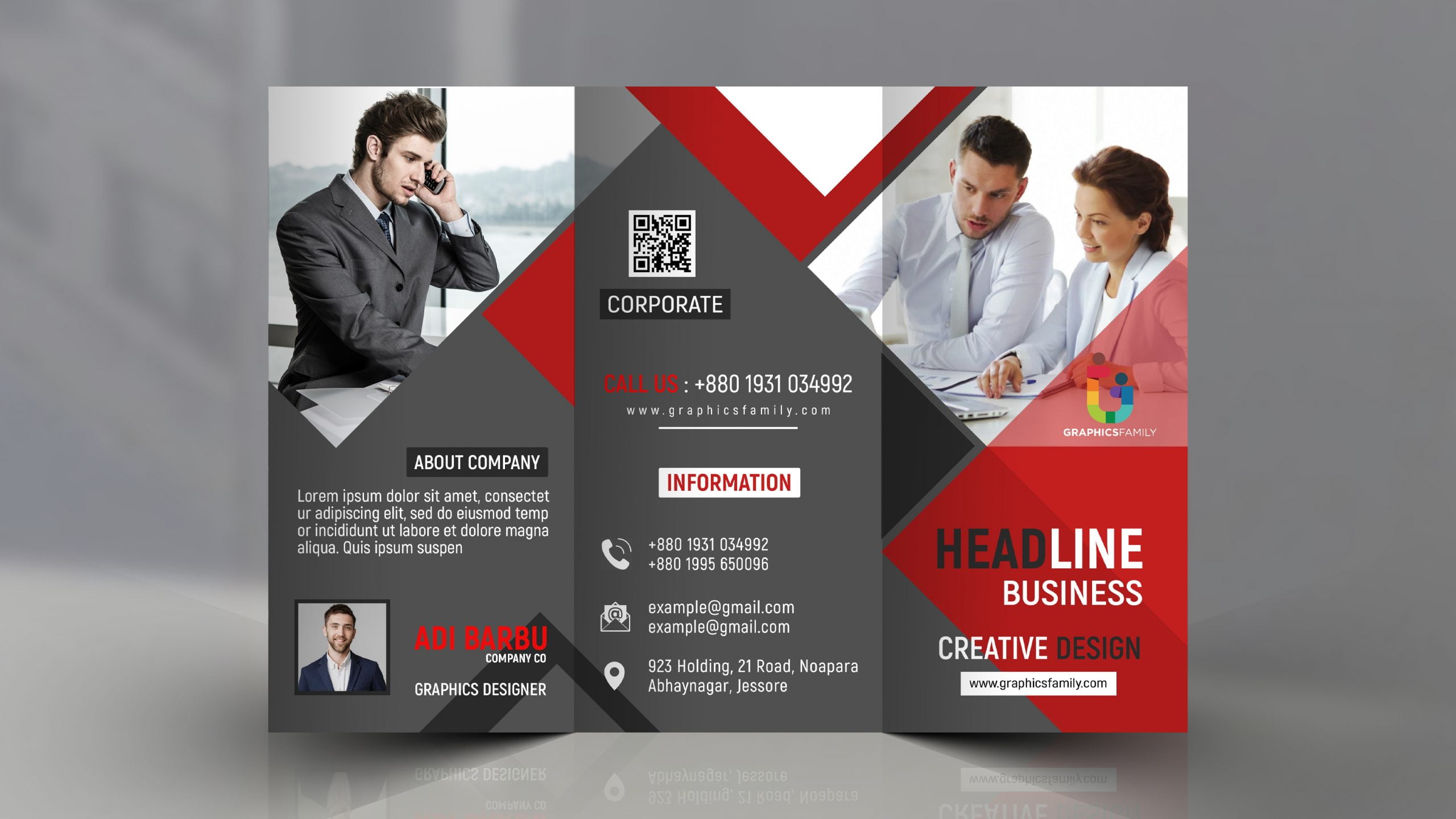 Tri Fold Panel Business Brochure Design PSD Free Download