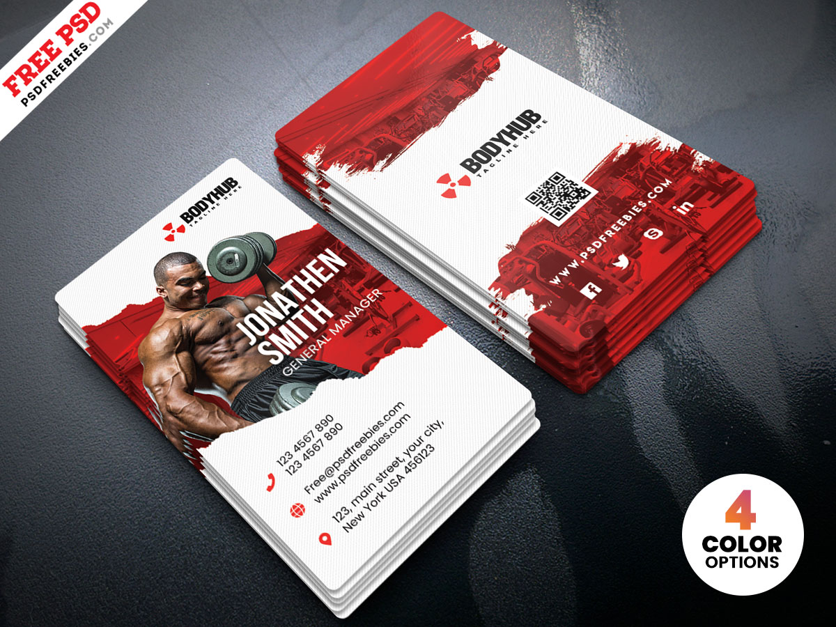 Vertical Fitness Gym Business Card PSD Free Download