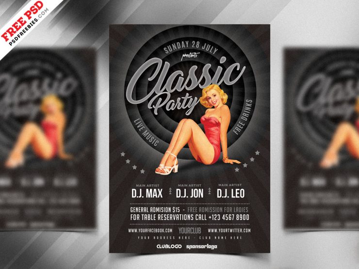 Vintage Style Party Flyer Design PSD Free Download