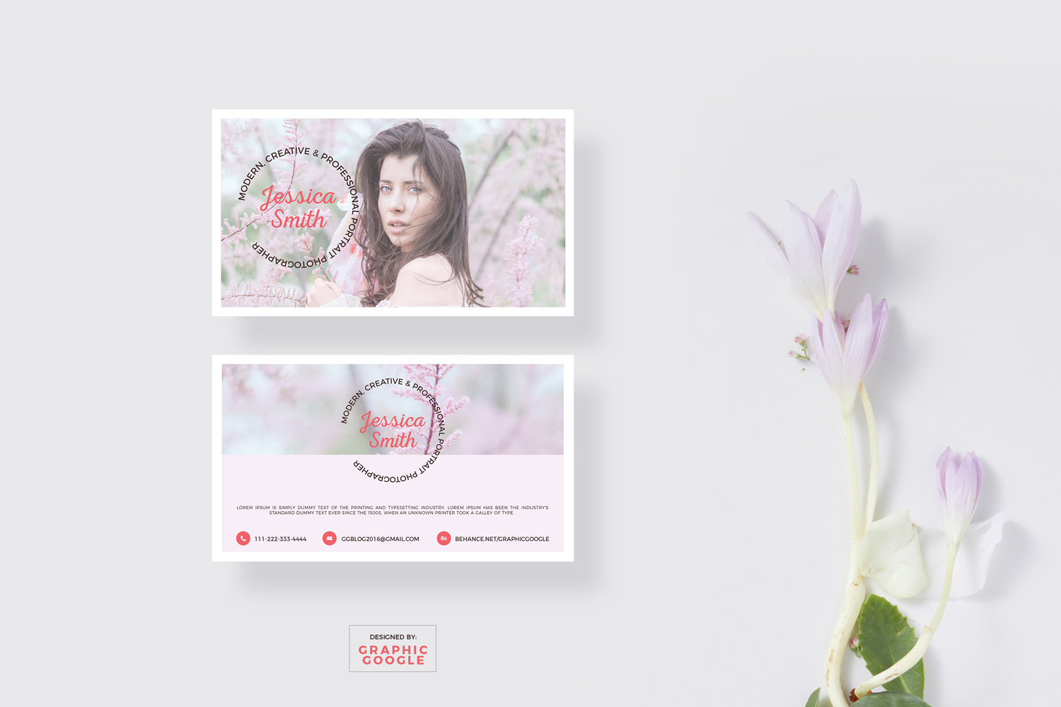 Blooming Business Card Mockup & Photographer Design Template Free Download